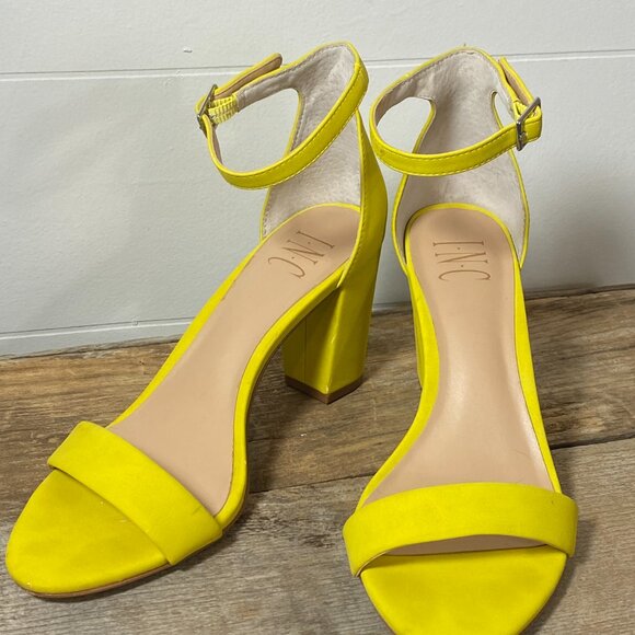INC International Concepts Shoes Ankle Strap Yellow Heels  7.5M - Picture 1 of 6